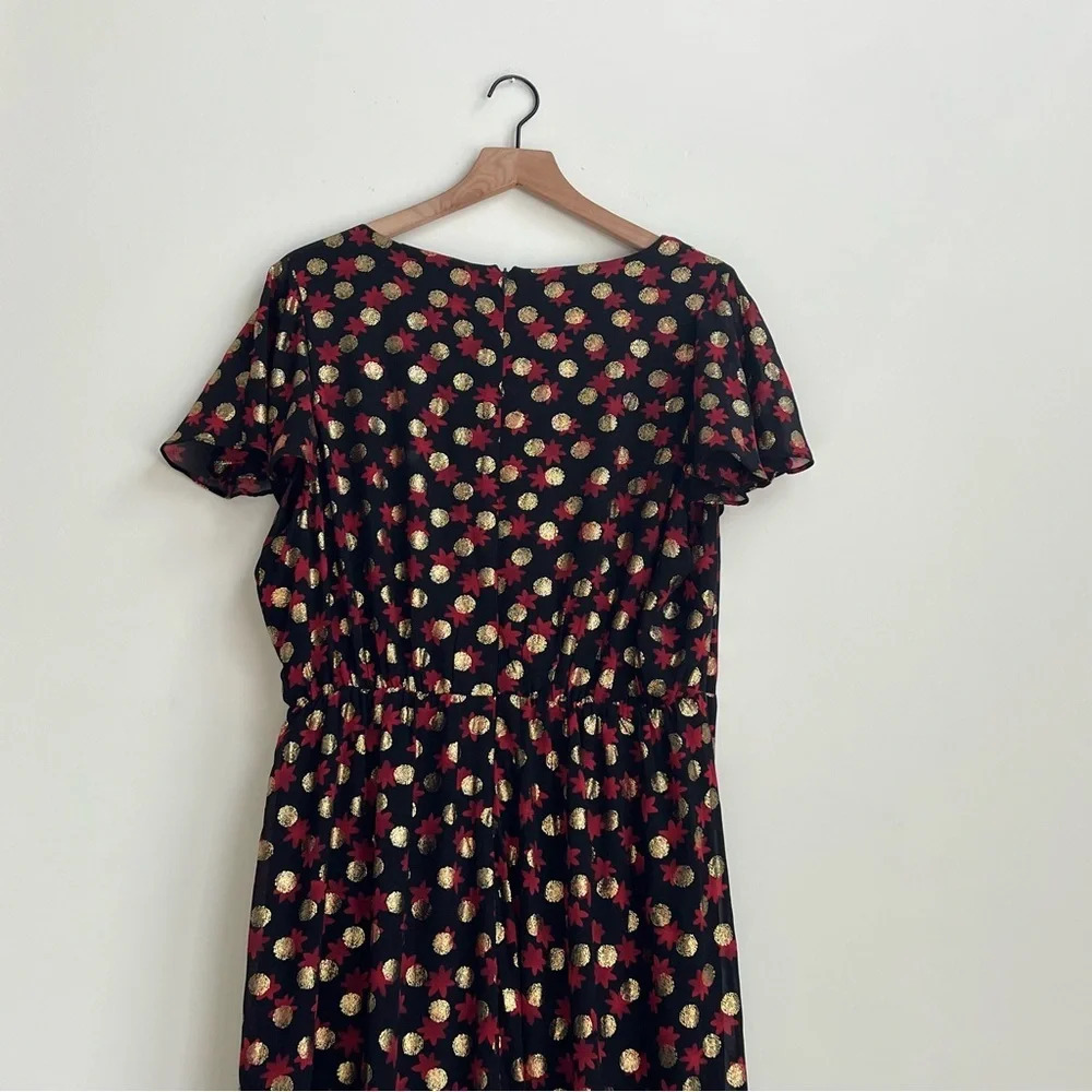 Lane Bryant 18 Surplice Frilly Ruffled Fitted Midi Dress Haley Floral Gold Dot - Picture 12 of 14
